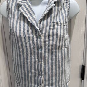 Striped Sleeveless Button Front Top - Blue & White